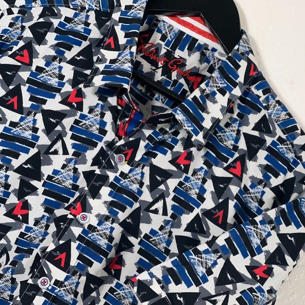 Robert Graham Tailored Fit Geometric Retro Pattern S/S Button Shirt Men's 3XL